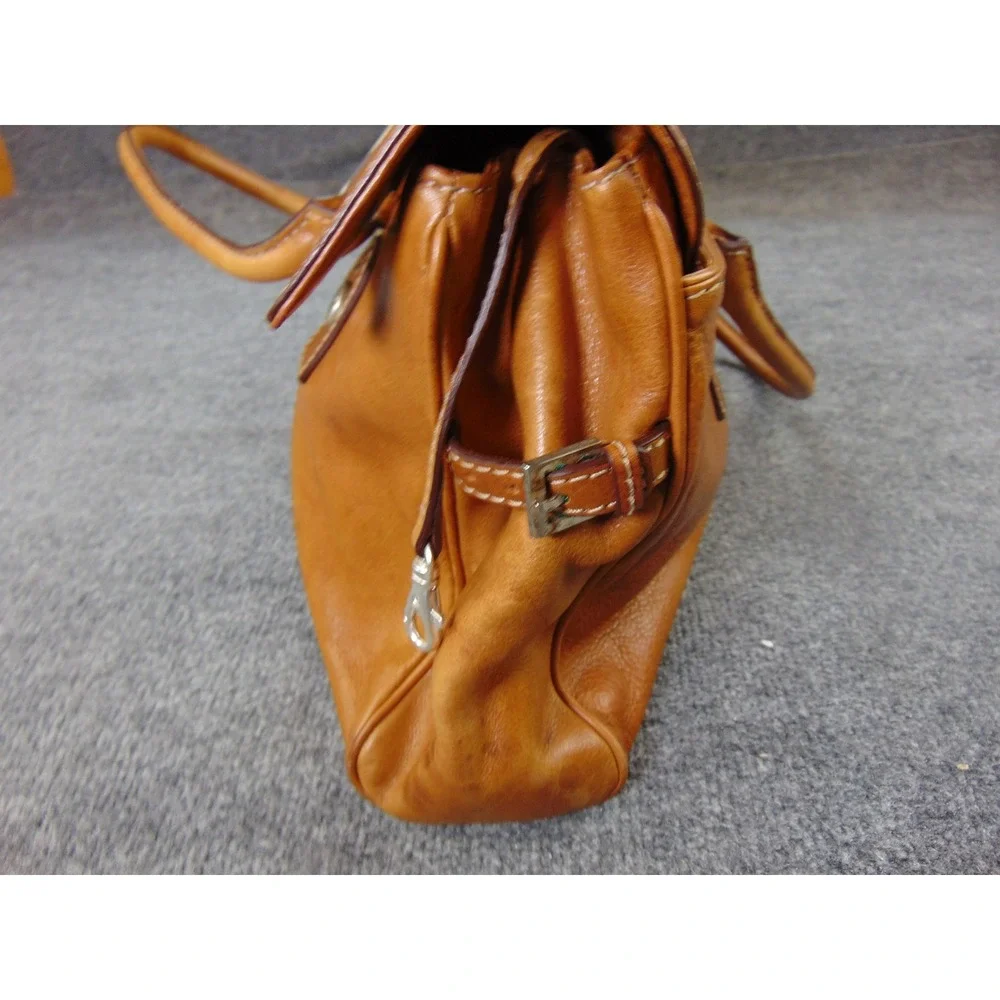 Michael Kors Satchel Tan Leather Buckle Large Handbag Shoulder Bag Distressed - Picture 5 of 14
